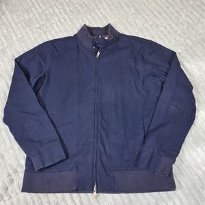 Criquet Jacket Mens Large Blue Canvas Full Zip Gingham Lined Bomber Coat